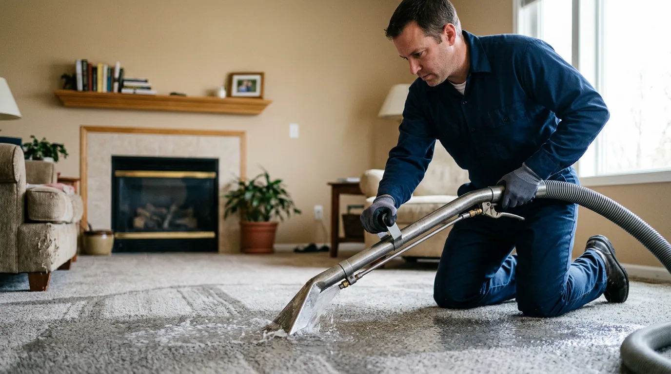 Water damage restoration technician working near La Fontaine, IN